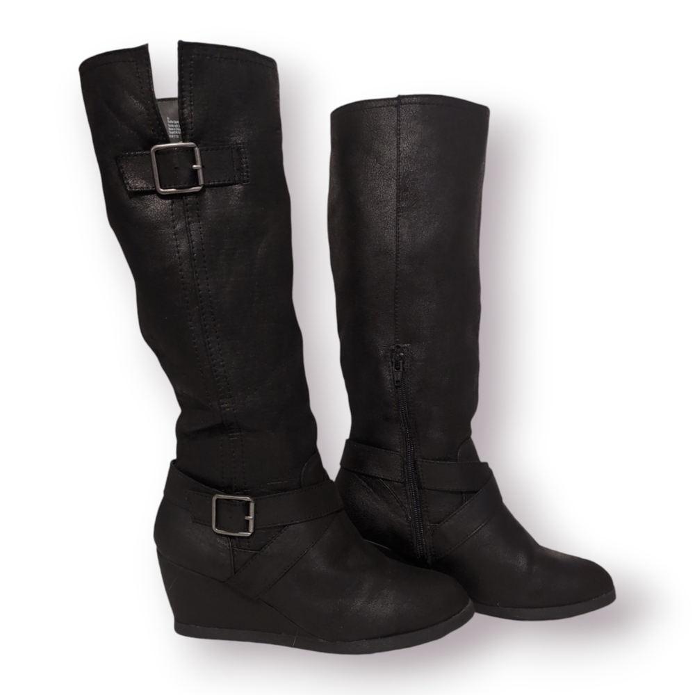 Mossimo | Black Wedge Faux Leather Boots | Women's Size 9.5